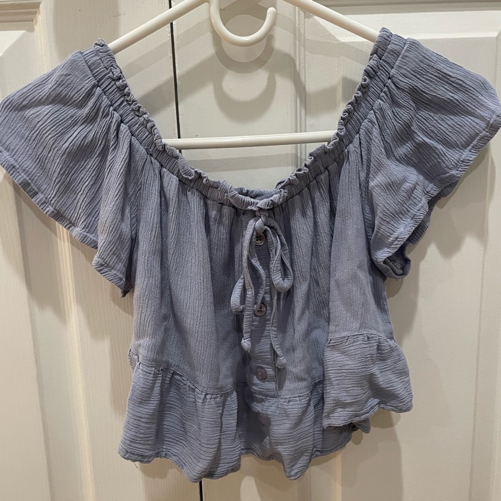 LOTTIE MOSS BLUE RUFFLED BLOUSE
